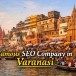 Famous Digital Marketing Agency Varanasi with Ganga Ghats background showing SEO, online marketing, and business growth.
